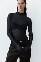 Прозорий лонгслів-сітка з акцентною деталлю